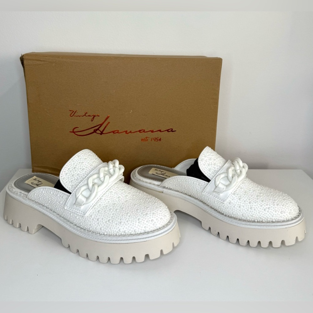 Vintage Havana White Chunky Chain Mule Clogs